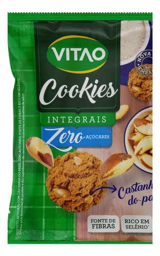 Biscoito Cookie Integral Castanha-do-Pará Zero Açúcar Vitao Pacote 150g