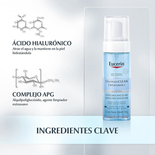 Imagen 4 de 7 de Espuma Limpiadora Facial Micelar Eucerin Dermatoclean 150ml