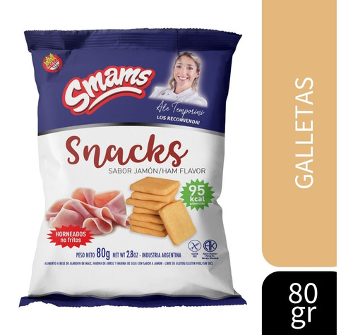 Snacks Horneados Sin Tacc Kosher Sabor Jamon Smams X 80 Gr