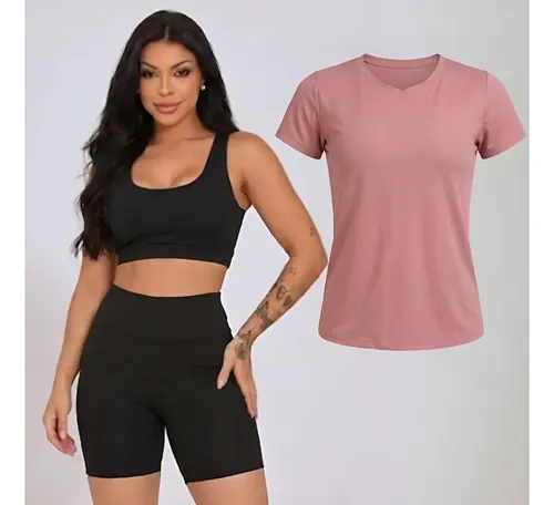 Kit Conjunto Fitness Feminino Camiseta Roupa Academia