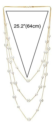 Collar Llamativo Dorado Y Blanco, Cadenas Largas De Tres Heb