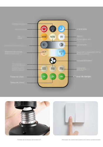 Socket Fan Light Con Luz Y Mando A Distancia De Silencio
