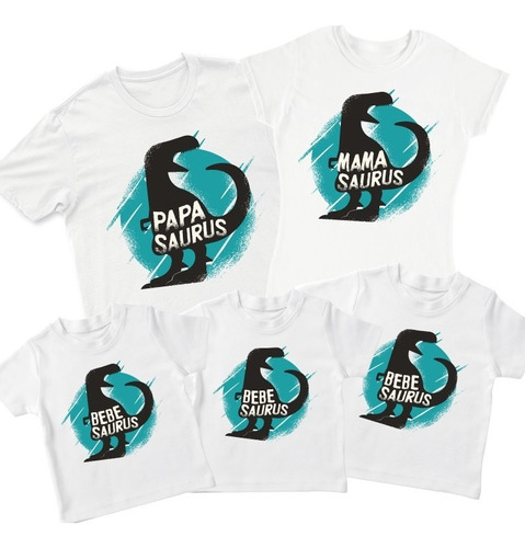 Kit 5 Playeras Familiares -dinosaurios Mama-papa-bebé Saurus