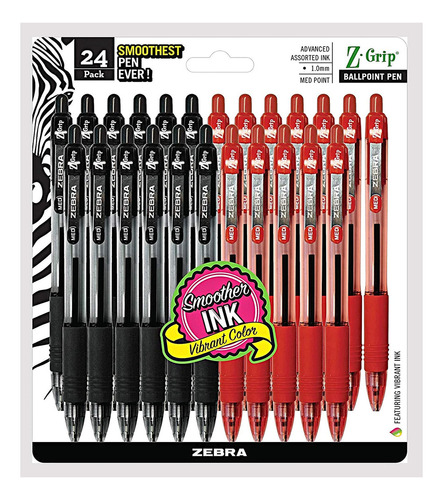 Zebra Pens, Bulk Pack Of 24 Ink Pens, Z-grip Retractable Bal