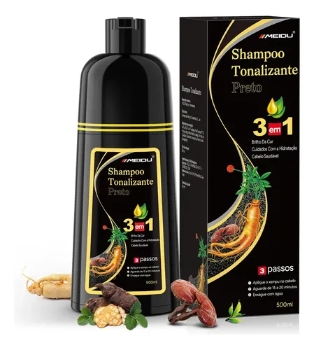 Meidu Shampoo Tonalizante Para Cobrir Cabelo Cinzento，shampoo black hair dye，shampoo grisalho，shampoo cabelo preto，shampoo para cabelos brancos，COLORAÇÃO EM SHAMPOO preto 500ml