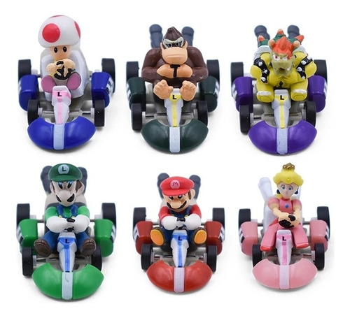 6pcs Mario Bros Melocotón Mini Figura Kart Coche Juguetes Pa