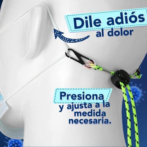 Imagen 3 de 8 de Sujetador Cordon Para Cubrebocas Ajustable Mayoreo Set 3 Pz