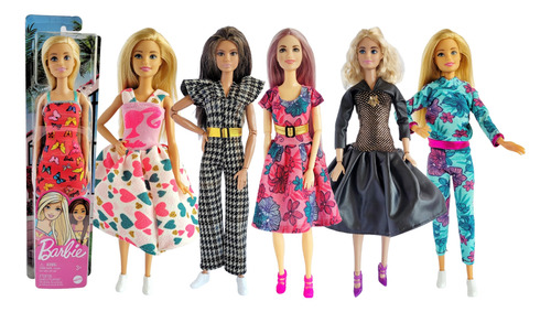 1 Barbie Básica + 10 Conjuntos De Ropita + Accesorios Muñeca