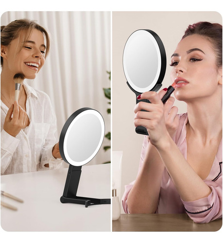 Espejo De Aumento Portátil Con Luz, Espejo De Maquillaje De