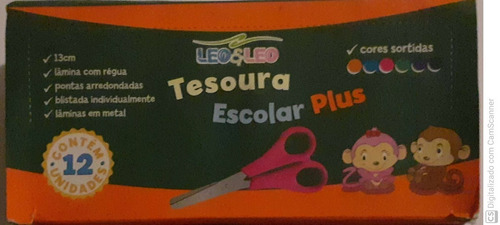 Imagem 2 de 2 de Caixa De Tesoura Escolar Leo&leo C/12 Unidades