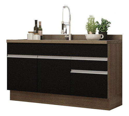 Balcão Gabinete Pia Glamy Madesa 150 Cm 2 Gavetas S Tampo Rp Cor Rustic/Preto