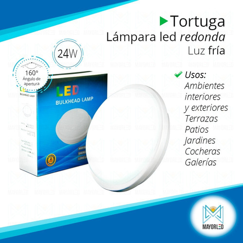 Tortuga Aplique Plafón Estanco Led Exterior Ip65 24w Redondo Estructura Blanco
