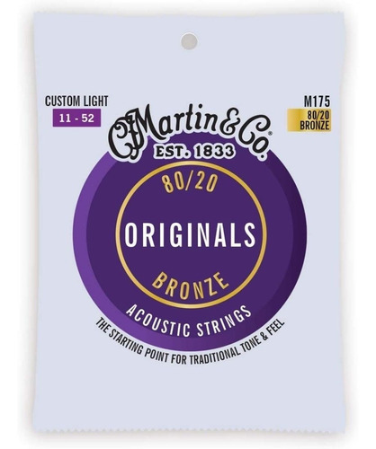 Encordado Martin & Co M175 Originals 80/20 Bronce 011 - 052 Para Guitarra Acustica