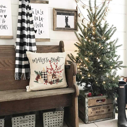 8 Fundas De Almohada Navideñas, Cojines Farmhouse Christmas