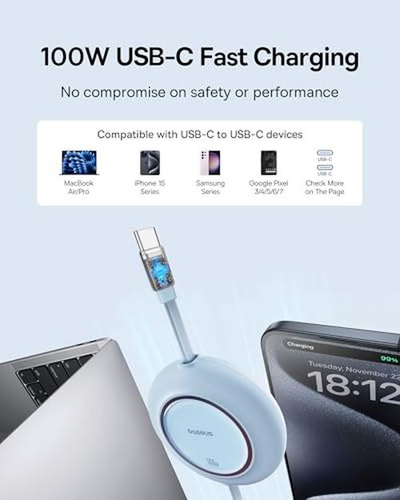Cable Baseus Usb C, Cable Usb C A Usb C Retraíble De Carga R