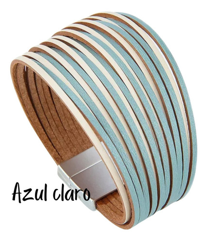 Imagen 8 de 10 de Pulsera Mujer Brazalete Ancho Piel Cuero Broche Magnético