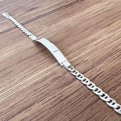 Imagen 4 de 9 de Esclava Pulsera Gucci Plata .925 Placa Lisa Hombre Agálea