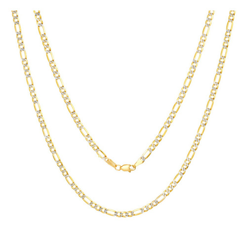 Cadena Figaro 3x1 Diamantada Oro 14k 55cm 3.2mm Italy Unisex Color Dorado