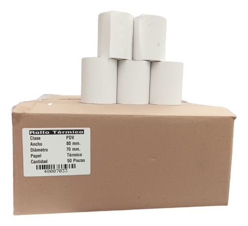 50 Rollos Papel Termico Sencillo T8070c50 80x70mm