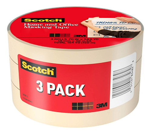 Scotch Home And Office Masking Tape 3436-3, 3/4 Pulgada...