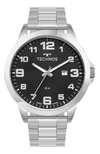 Relógio Technos Masculino Militar Prata - 2115txm/1p Bisel Preto