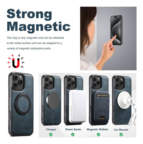 Funda Clásica Retro De Piel Encerada Al Óleo Magsafe, Magnética Inalámbrica, Con Soporte Metálico Para iPhone 16, 15, 14, 13, 12 Series