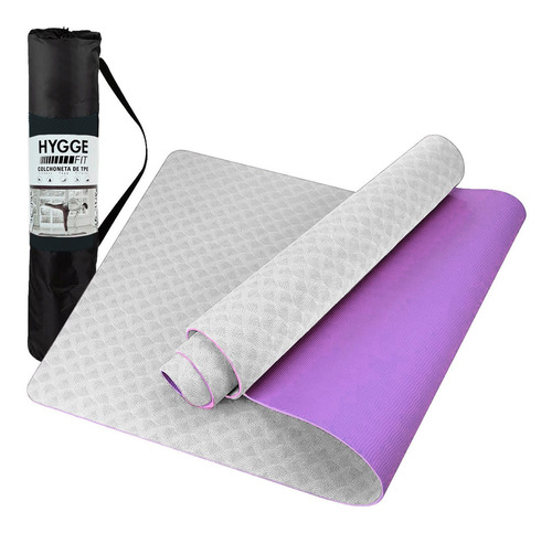 Imagen 1 de 10 de Mat Yoga Colchoneta Bicolor Pilates Fitness Tpe 6mm + Funda