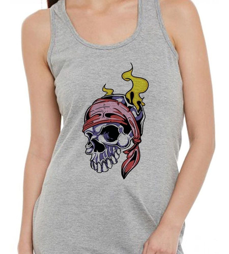 Musculosa Calavera Con Vincha Largando Fuego