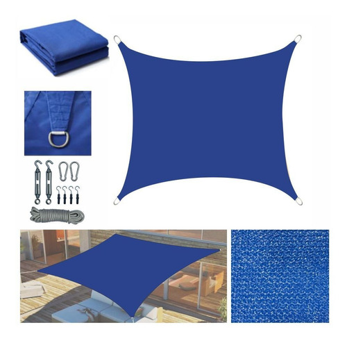 Tela Sombreamento Solar Shade 4x4m Azul Com Kit Instalação