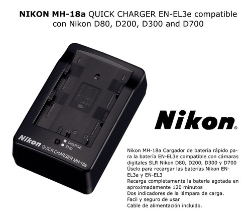Imagen 1 de 1 de Nikon Mh-18a Cargador Rapido Para Baterias Nikon En-el3e