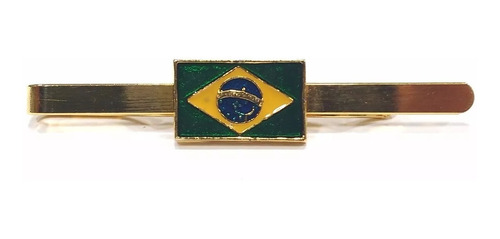 Prendedor De Gravatas Da Bandeira Do Brasil Folheado A Ouro