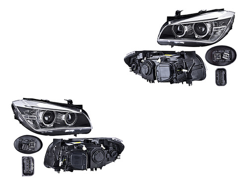 Par Juego Faros Bmw X1 2013 - 2015 Con Lupa Con Leds Qwe