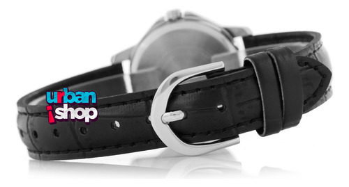 Reloj Casio Dama Ltp V004l 7a Plateado Piel Negro Fechador Plateado