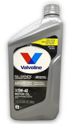 Imagen 1 de 1 de Aceite Valvoline 5w40 Advanced (100% Sintetico) X1l Usa