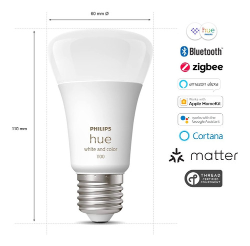 Imagen 3 de 9 de 2x Amp Led Philips Hue 9 W E27 Colores Bluetooth Zigbee