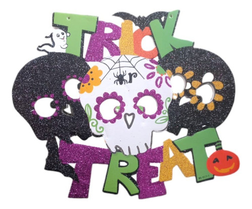 Guirlanda Decoração Halloween C/ Glitter - 8284 Cor Preto Caveira