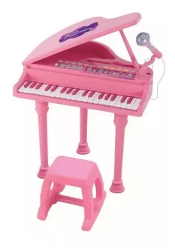 Piano Teclado Infantil C/ Microfone E Banquinho Rosa Inmetro Cor Rosa  Voltagem 0