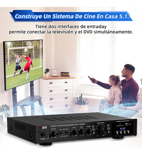 Amplificador De Audio Bluetooth Hzero Hz298bt 5.1 Estereo Color Negro Potencia De Salida Rms 2000 W Voltage 127v, Con Control Remoto, Compatible Con Usb/sd