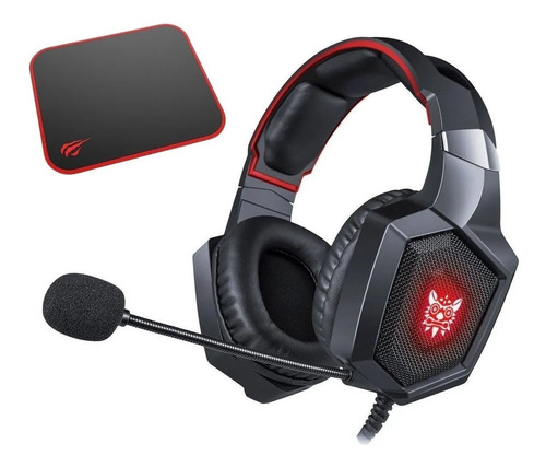 Imagem 2 de 5 de Headset Gamer Onikuma K8 Preto E Verm Com Luz Led + Brinde