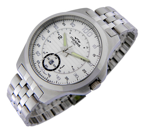 Reloj Montreal Hombre Ml1429 100% Acero Calend. Agujas Lumin