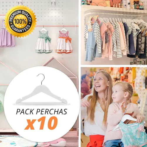 Perchas De Madera De Bebe Blancas X 10 Unidades