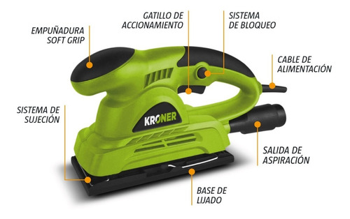 Imagen 3 de 8 de Lijadora Orbital Kroner 180 Watts Uso Profesional 12000 Opm