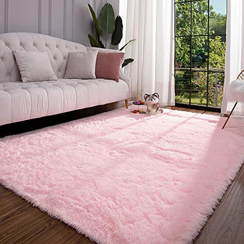 Keeko Premium Fluffy Pink Area Rug Cute Shag Carpet, Extra S