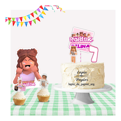 Adorno Torta Cake Topper Cumpleaños Deco Mes Roblox Nena Op4