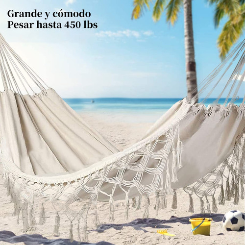 Hamaca Portátil Para Acampar De Lona Con Borlas Blanco Nombre Del Diseño