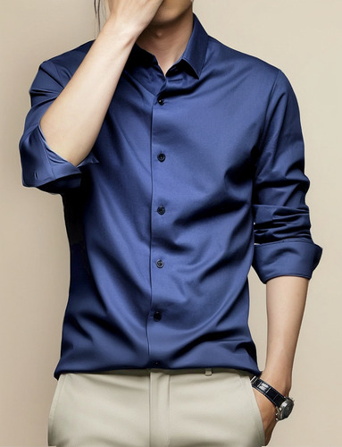 Camisa Ice Silk Para Hombre, Resistente A Las Arrugas, No Se