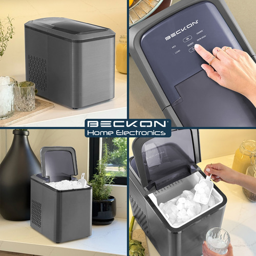 Máquina Para Hacer Hielos Ice Machine Beckon Im Dahlia Gris Automática De 12kg Por Día Hielo De 2 Tamaños Tipo Bala Con Canasta Y Pala