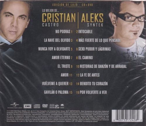 Cristian Castro & Aleks Syntek Lo Mejor Cd + Dvd Nuevo