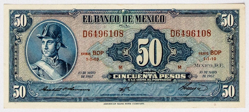 México: Bela Cédula De 50 Pesos De 1967 - S/f -  Bem Escassa