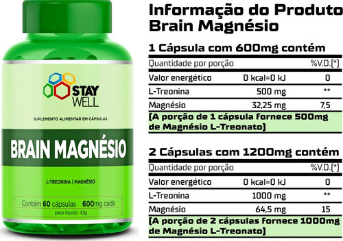 3 Potes Do Magnésio Treonato 100% Puro Original 60 Cápsulas